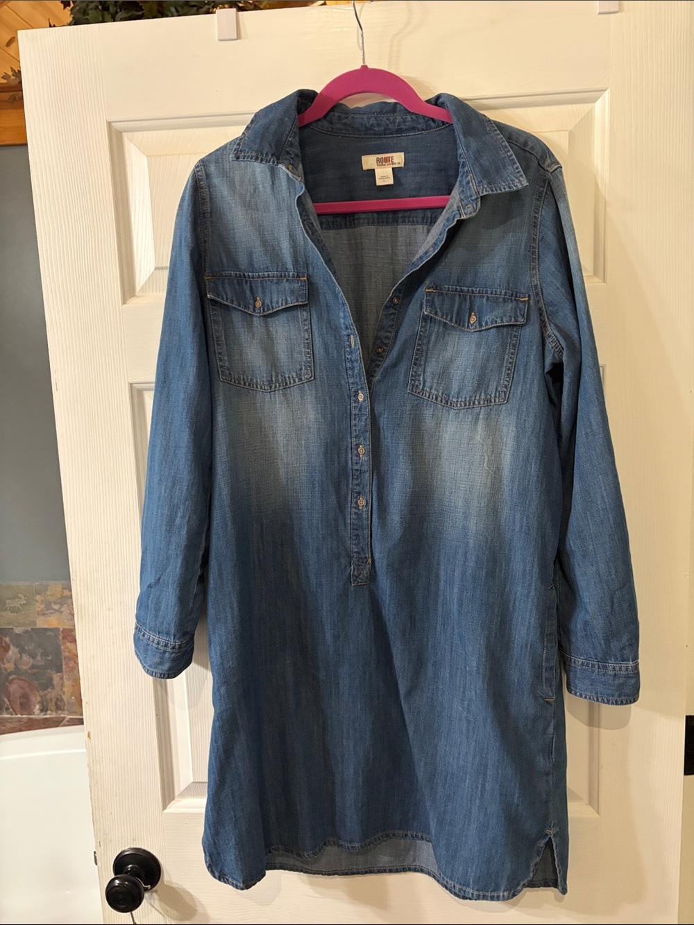 Route 66 Faded Denim Blue Long Sleeve Shirt Dress
